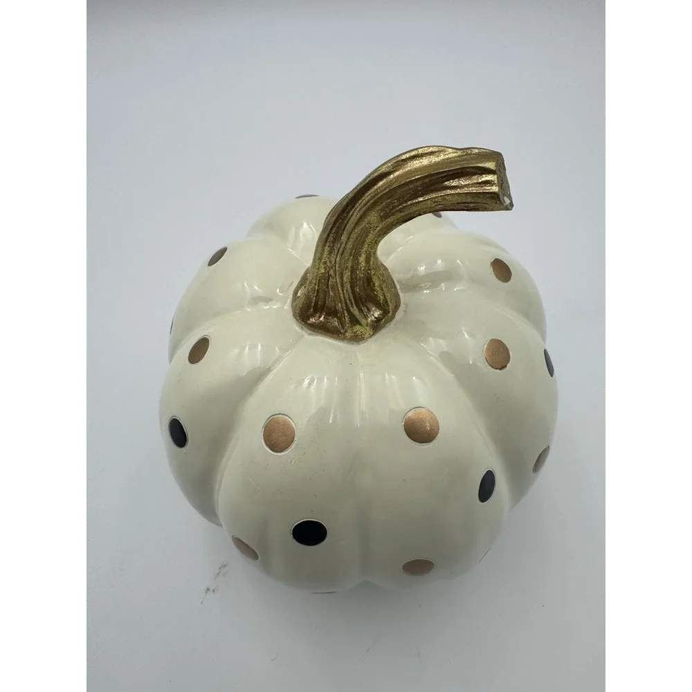 NEW MacKenzie-Childs Dotty Pumpkin Ivory Large Fall Harvest Decor NIB 35509-035